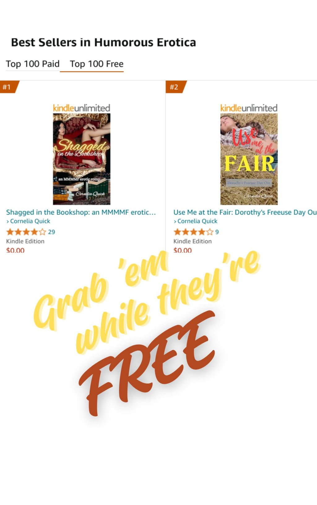 Who’s got the top two free “humorous erotica” books on&nbsp;Amazon?
